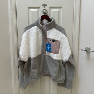 SALE NWT Columbia Women's Gray & White Lodge Sherpa Fleece Pullover Size XXL